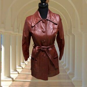 Vintage Leather Coat 3/4 Length 60s or 70s Excellent Shape Size Small Daily Wear